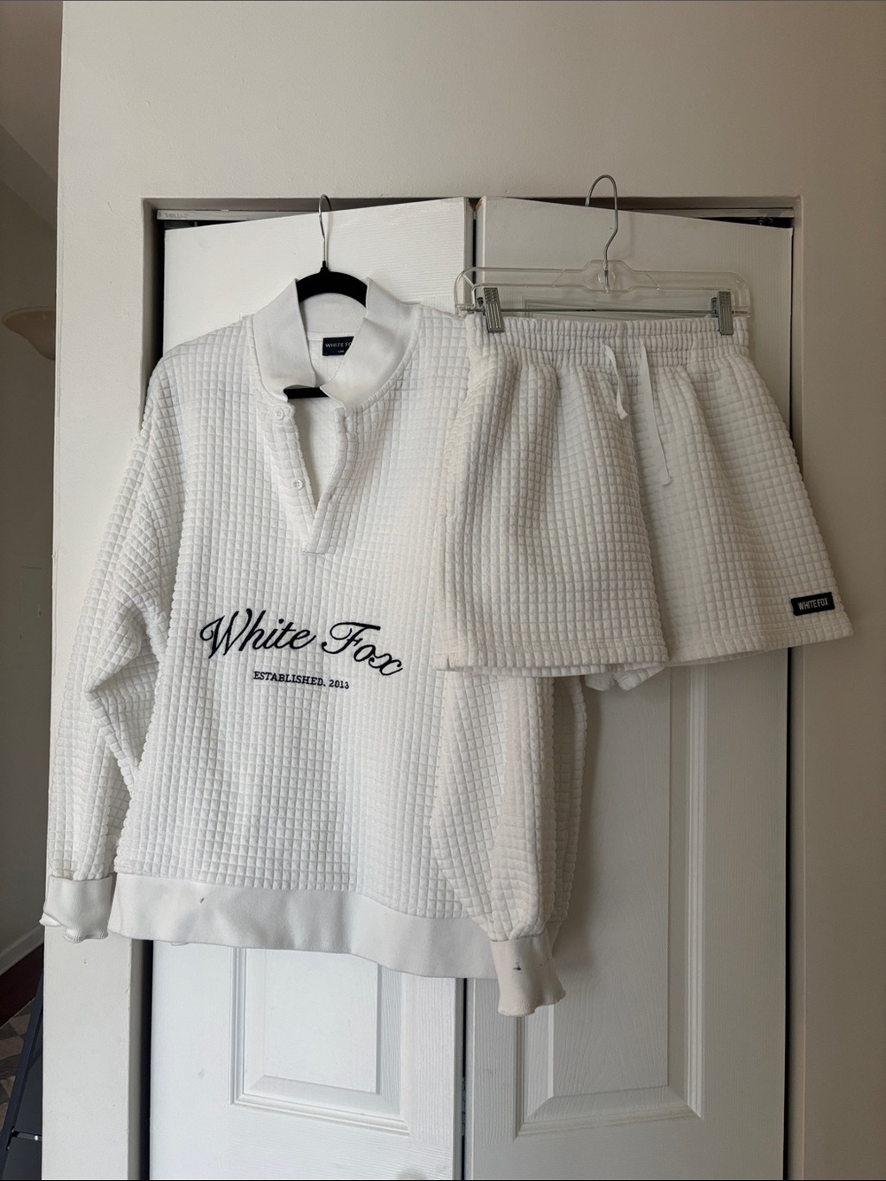 Women's White Waffle-Knit Pullover & Shorts Set